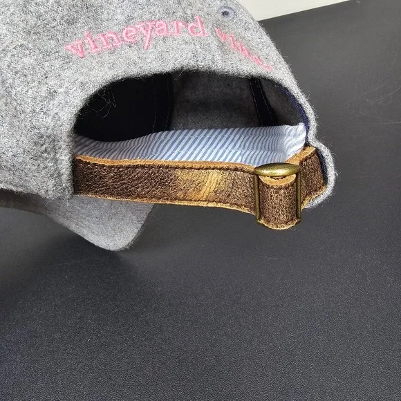 Vineyard Vines Hat Cap Mens Strap Back Grey Spellout Pink Whale Logo Golf Prep - Picture 6 of 9